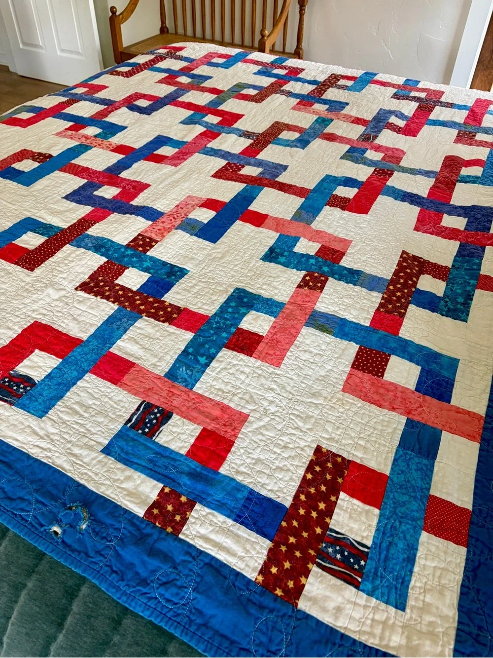 Handmade Patriotic American Quilt Twin 79x62 Quilt of Valor - Cutter